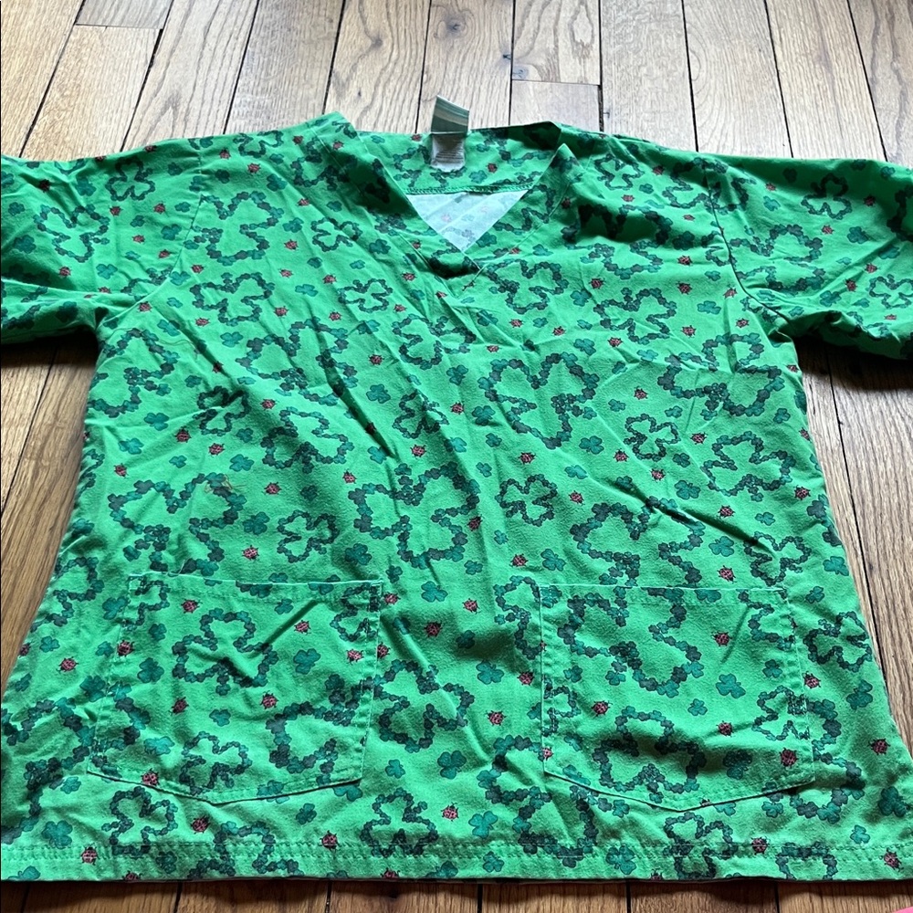 Uniform Advantage Green Shamrock Scrub Top